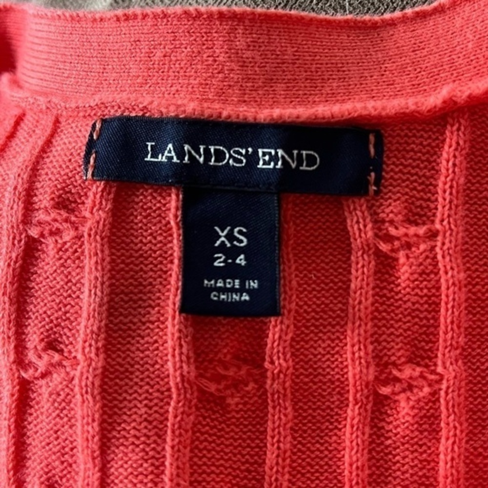 Land’s End XS Cable Knit Sweater V-Neck Coral Orange Orange Melon Like New - Picture 11 of 14